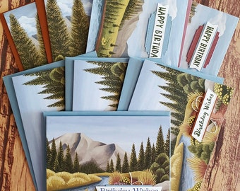 Birthday Cards Set of 8, Stampin' Up! Greeting Cards, Assorted Birthday Cards for Him, Landscape Greeting Cards, Nature Note Cards, Trees