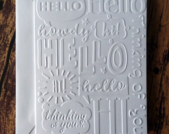 Hello Cards, Set of 5, Embossed Thinking of You Greeting Cards, Blank Note Cards, Stationery Set, Gift for Her, Just Because Cards
