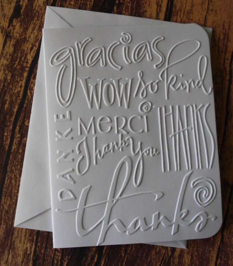 10 Embossed Thank You Cards White Embossed Thank You Note Etsy
