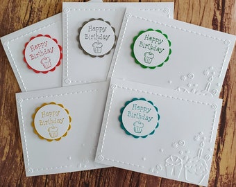 Birthday Cards, Set of 5, Embossed Cupcake Birthday Cards, Stamped Birthday Cards, Assorted Birthday Cards, Variety Pack, Greeting Card Set