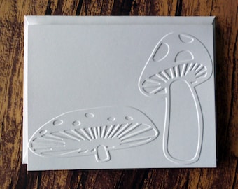 Mushroom Cards, Set of 5, Embossed Greeting Cards, Any Occasion Note Cards, Outdoor Meadow Cards, Blank Nature Stationery, Gift for Her
