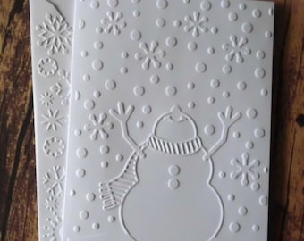 5 Embossed Snowman Christmas Cards, White Embossed Christmas Card Set, Winter Stationery, Snowman Cards, Greeting Card, Blank Christmas Card