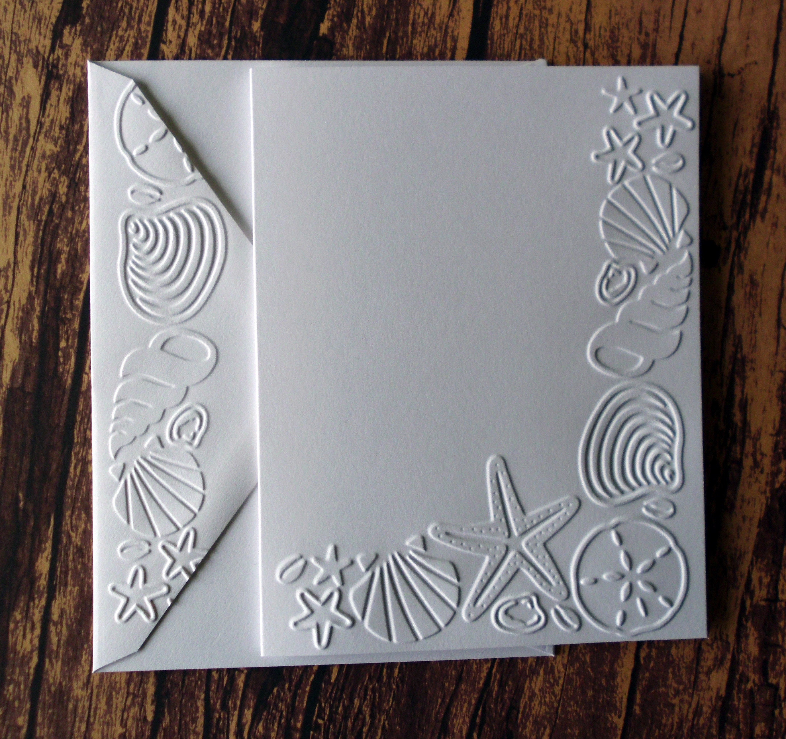 Shell Beach Card Seashell Card Set of 5, Beach Themed Cards, White Embossed Note Card ...