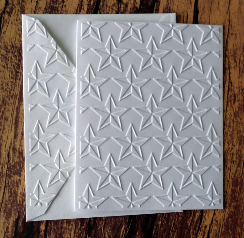 Military Card White Embossed Star Note Cards 4th of July Cards Set of 5 Greeting Cards Soldier Gift Independence Day Cards Star Cards