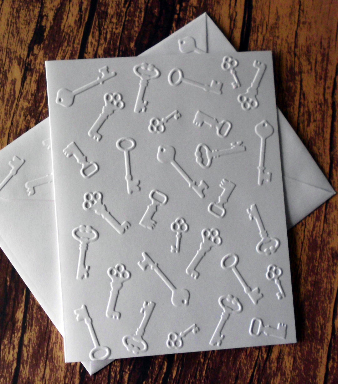 Key Cards, Set of 5, White Embossed Note Card Set, Blank We've Moved ...