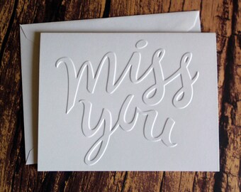 Miss You Cards, Set of 5, White Embossed Greeting Cards, Social Distancing Cards, Stationery Set, Thinking of You, Friendship Cards