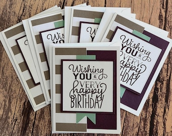 Birthday Card Assortment, Set of 5, Blank Stampin' Up! Handmade Birthday Greeting Cards