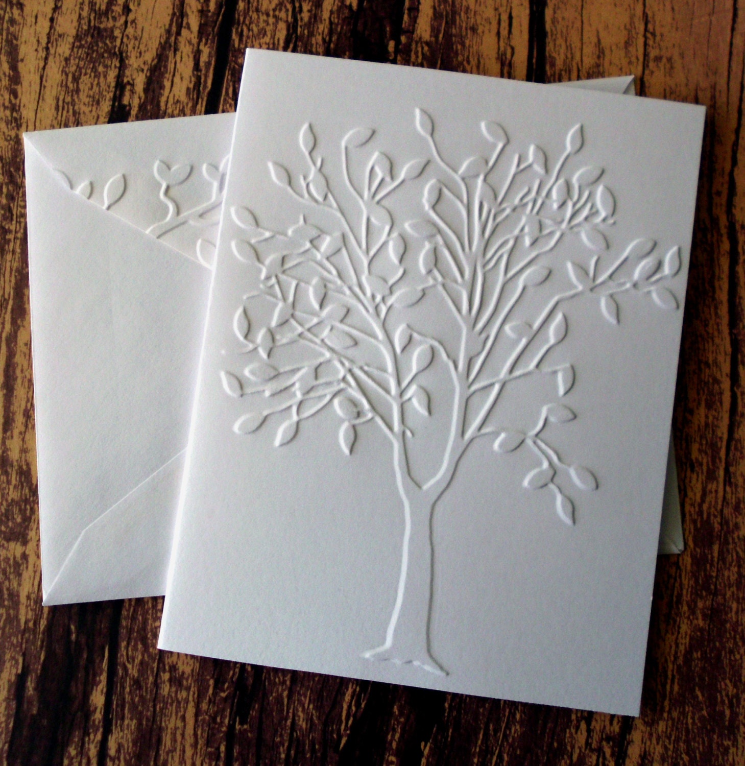 Tree Cards, Set of 5, White Embossed Tree Cards, Autumn, Fall Greeting ...