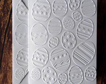 Easter Egg Cards, Set of 5, Embossed Easter Greeting Cards, Blank Note Card Set, White Embossed Easter Egg Cards, Easter Eggs Stationery Set