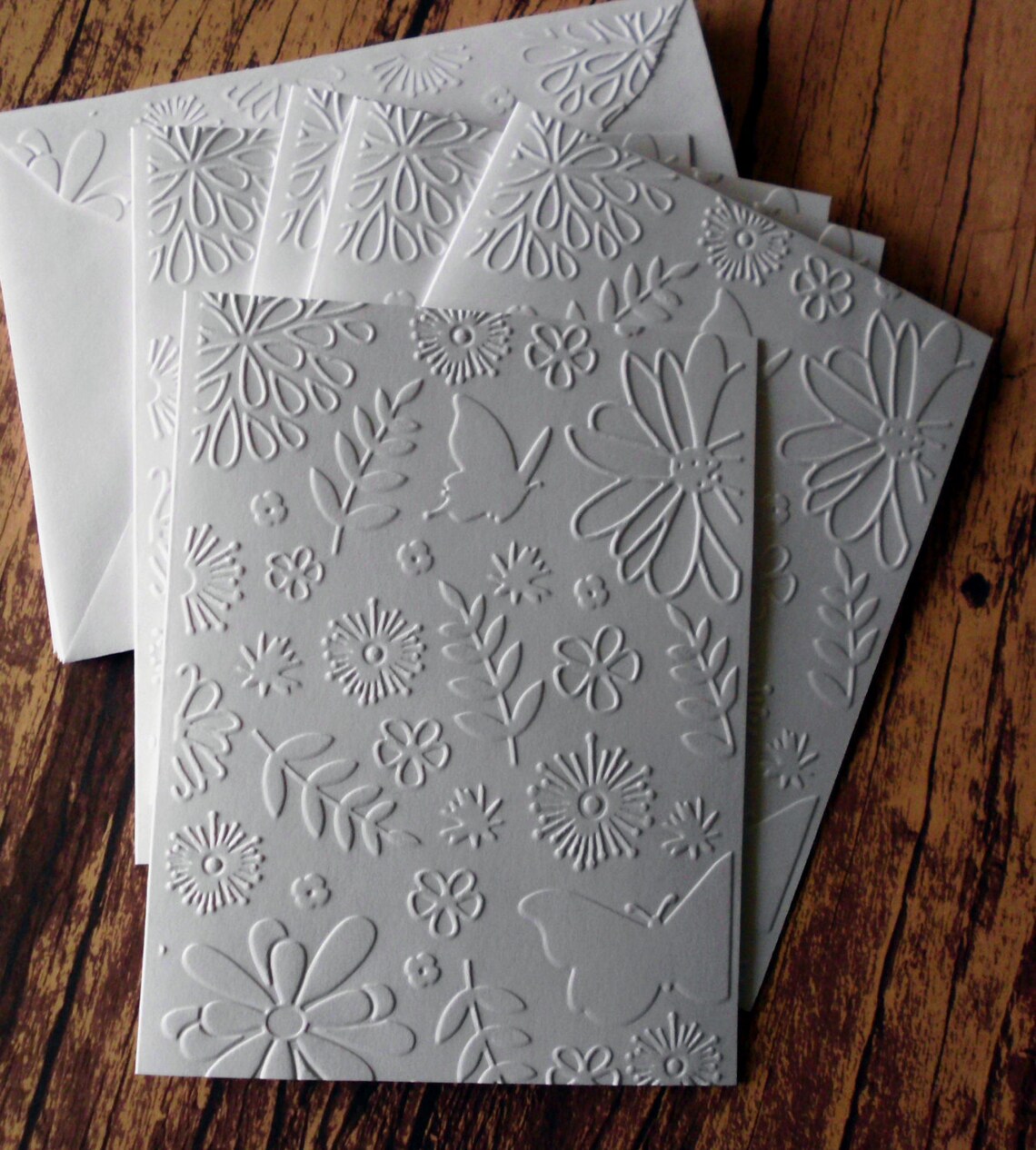 Embossed Butterfly Cards, Set of 5, Flower Note Cards, Greeting Cards ...