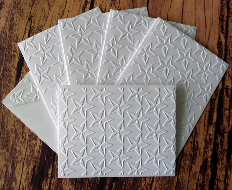 Military Card White Embossed Star Note Cards 4th of July Cards Set of 5 Greeting Cards Soldier Gift Independence Day Cards Star Cards