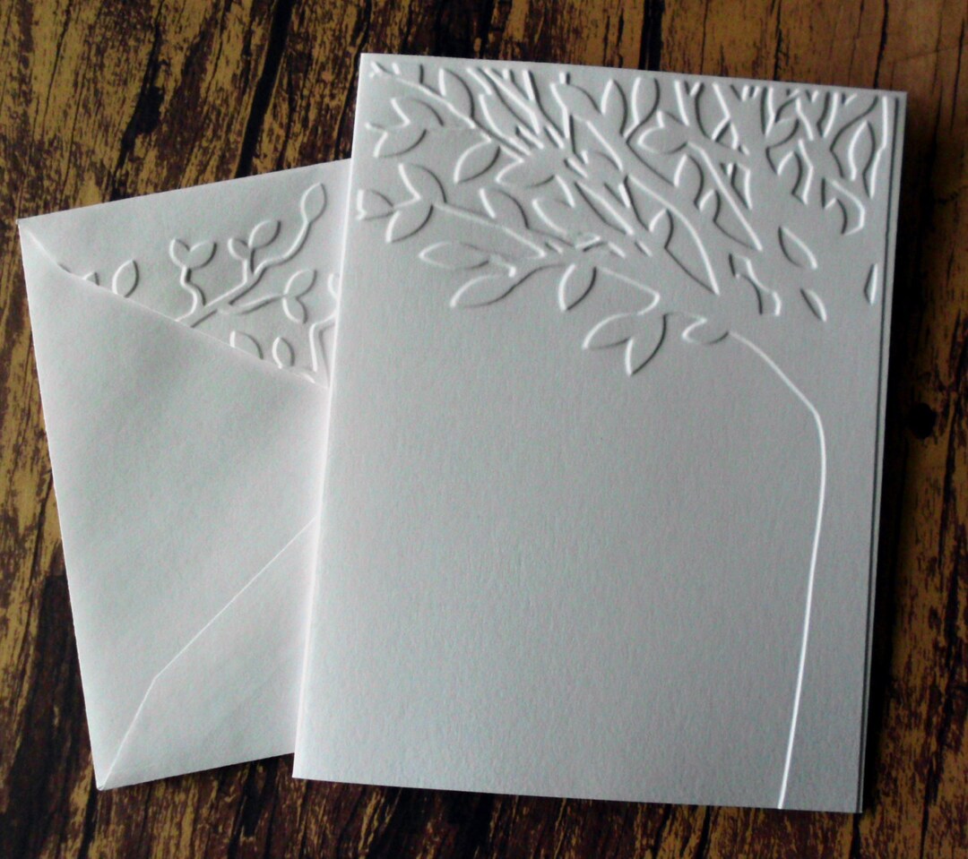 Tree Cards, Set of 5, White Embossed Tree Cards, Autumn, Fall Greeting