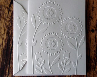 Embossed Flower Cards, Set of 5, Floral Trio Cards, Greeting Cards, Blank Note Cards, Spring Note Cards, Flower Stationery Set, Gift for Her