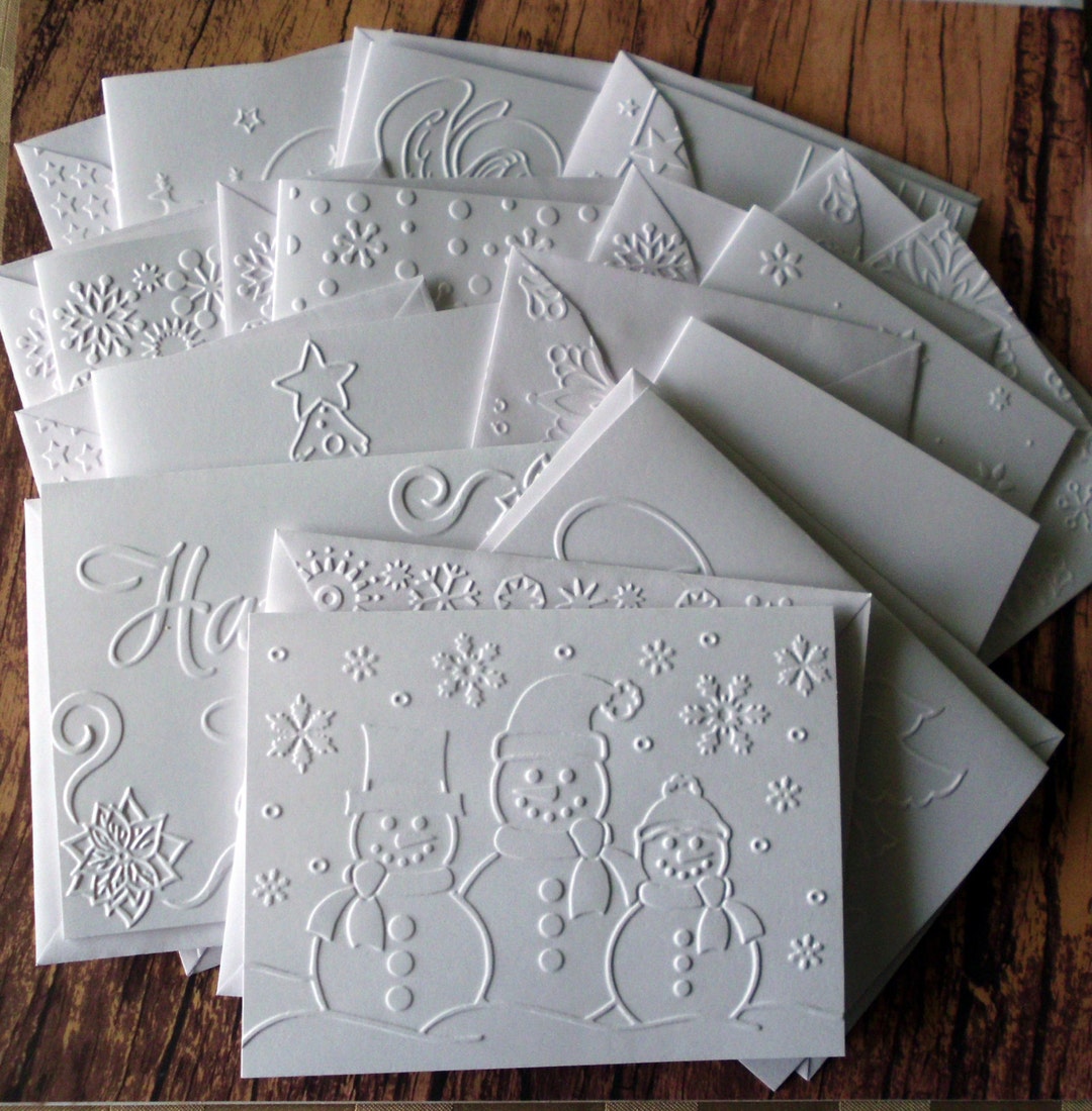 12 Assorted Christmas Card Set, Embossed Winter Stationery - Etsy