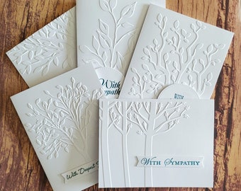Assorted Sympathy Cards, Set of 5, Tree Embossed Greeting Cards, Nature Stationery Set, Thinking of You Note Cards, Stamped, Handmade Cards