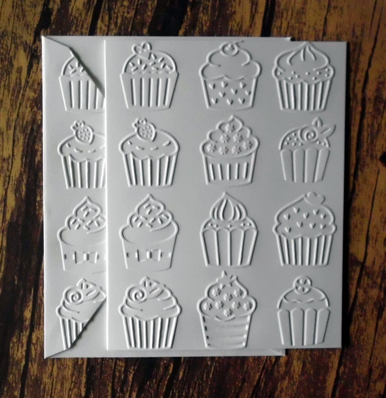 White Cupcake Cards Cupcake Lover Assorted Cupcake Cards Set of 5 Embossed Cupcake Cards Gift for Baker Greeting Cards Birthday Cards