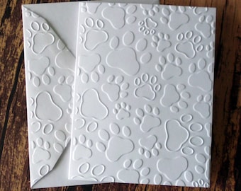 Embossed Paws Card Set of 5, Embossed Paw Print Note Cards, Gift for Pet Lovers, Pet Sympathy Card Set, Dog Paws Thank You Card, Cat Paws