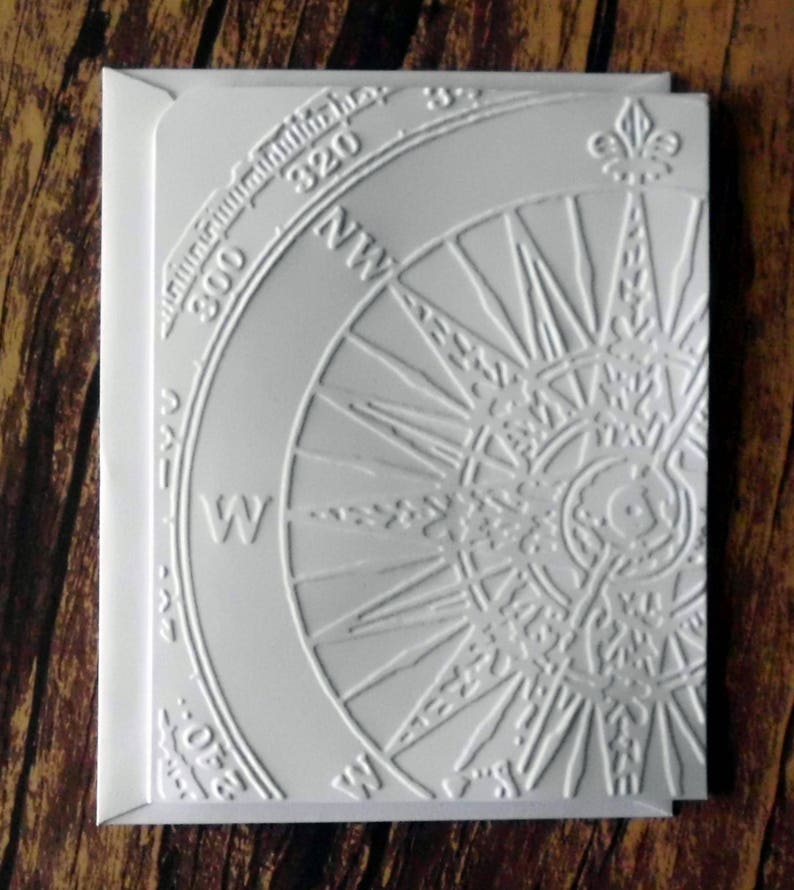 5 Compass Cards White Embossed Compass Note Card Set Etsy