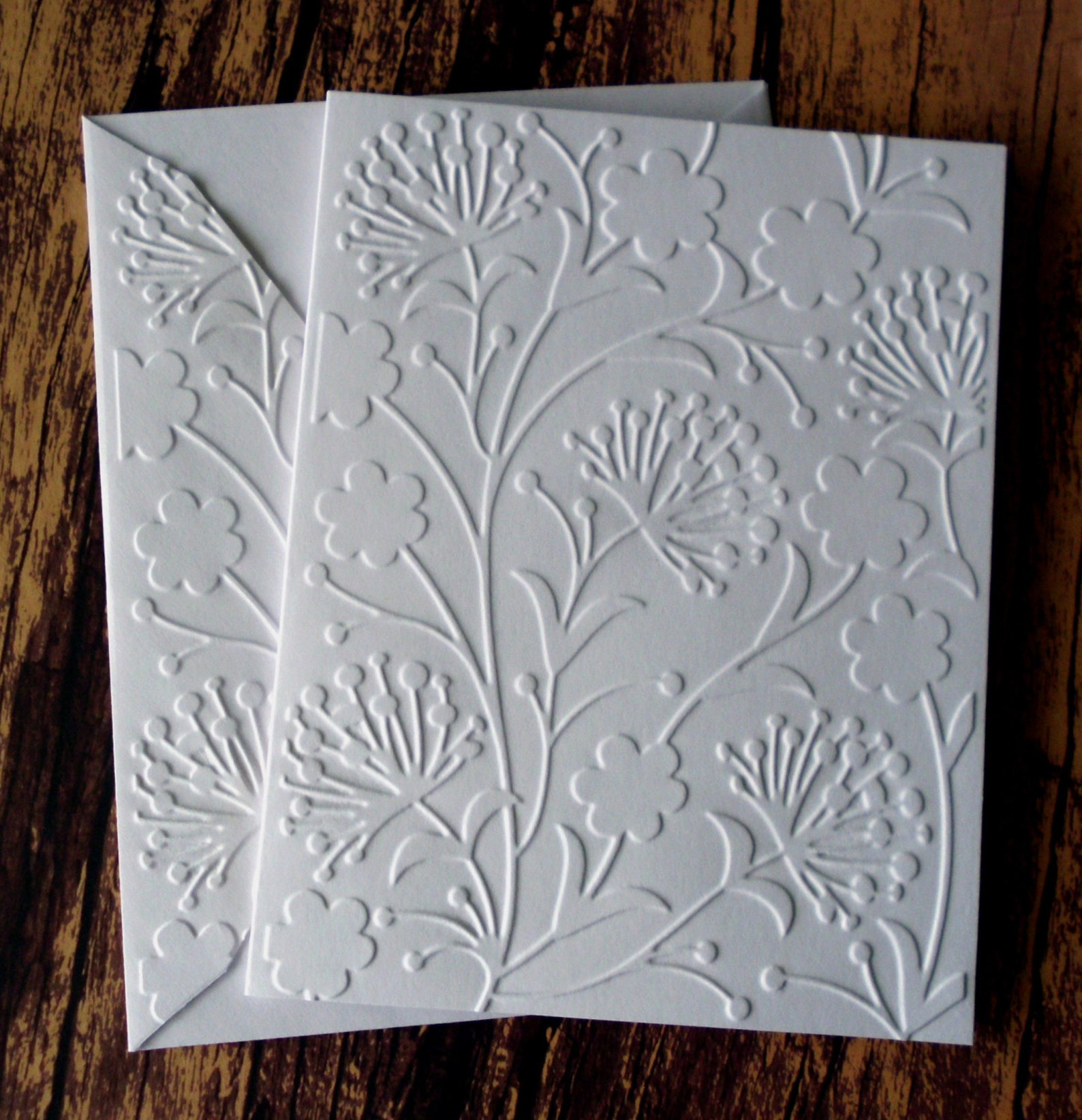 Embossed Dandelion Cards Set of 5 White Embossed Note Cards Etsy