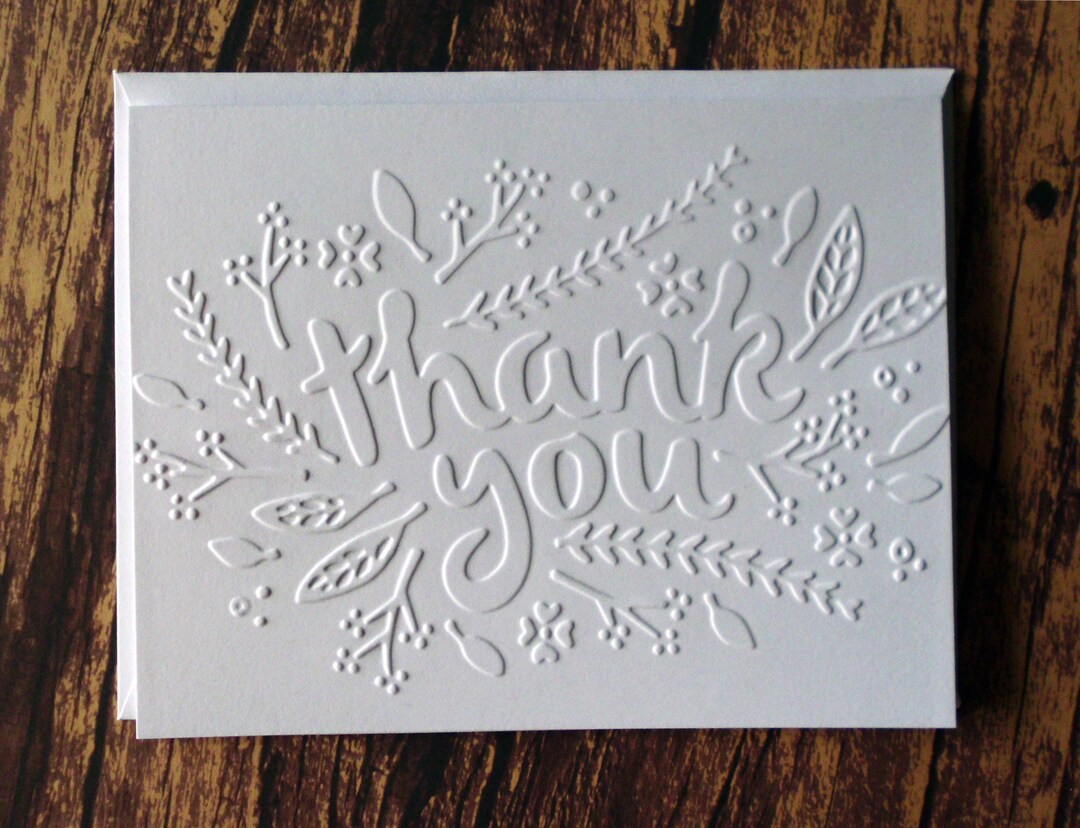 Thank You Cards, Set of 5, White Embossed Thank You Greeting Cards ...