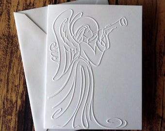 10 Angel Christmas Card Set, White Embossed Angel Cards, Christian Christmas Cards, Christmas Greeting Cards, Set of 10 Christmas Cards