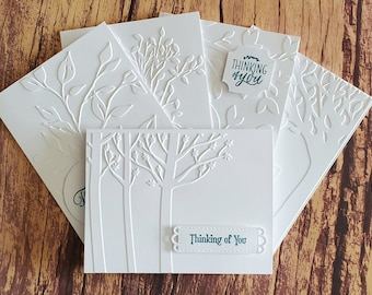 Thinking of You Cards, Set of 5, Just Because Note Cards, Tree Embossed Greeting Cards, Nature Stationery, Handmade, Stamped Sympathy Cards
