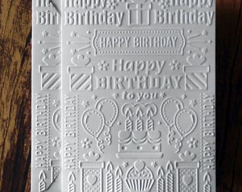 Birthday Cards, Set of 5, Blank Birthday Greeting Cards with Balloons, Cupcakes, Presents, Gifts, Candles, White Embossed Birthday Card Set