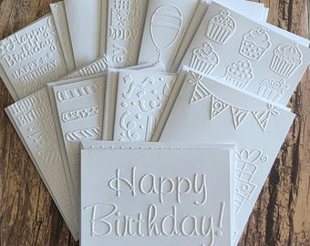 10 Assorted Birthday Cards, Embossed Handmade Greeting Card Set