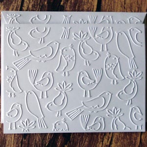Embossed Bird Cards, Set of 5, Poteeka Birds, Blank Note Card Set, Bird Stationery, White Embossed Cards, Gift for Bird Lovers, Any Occasion
