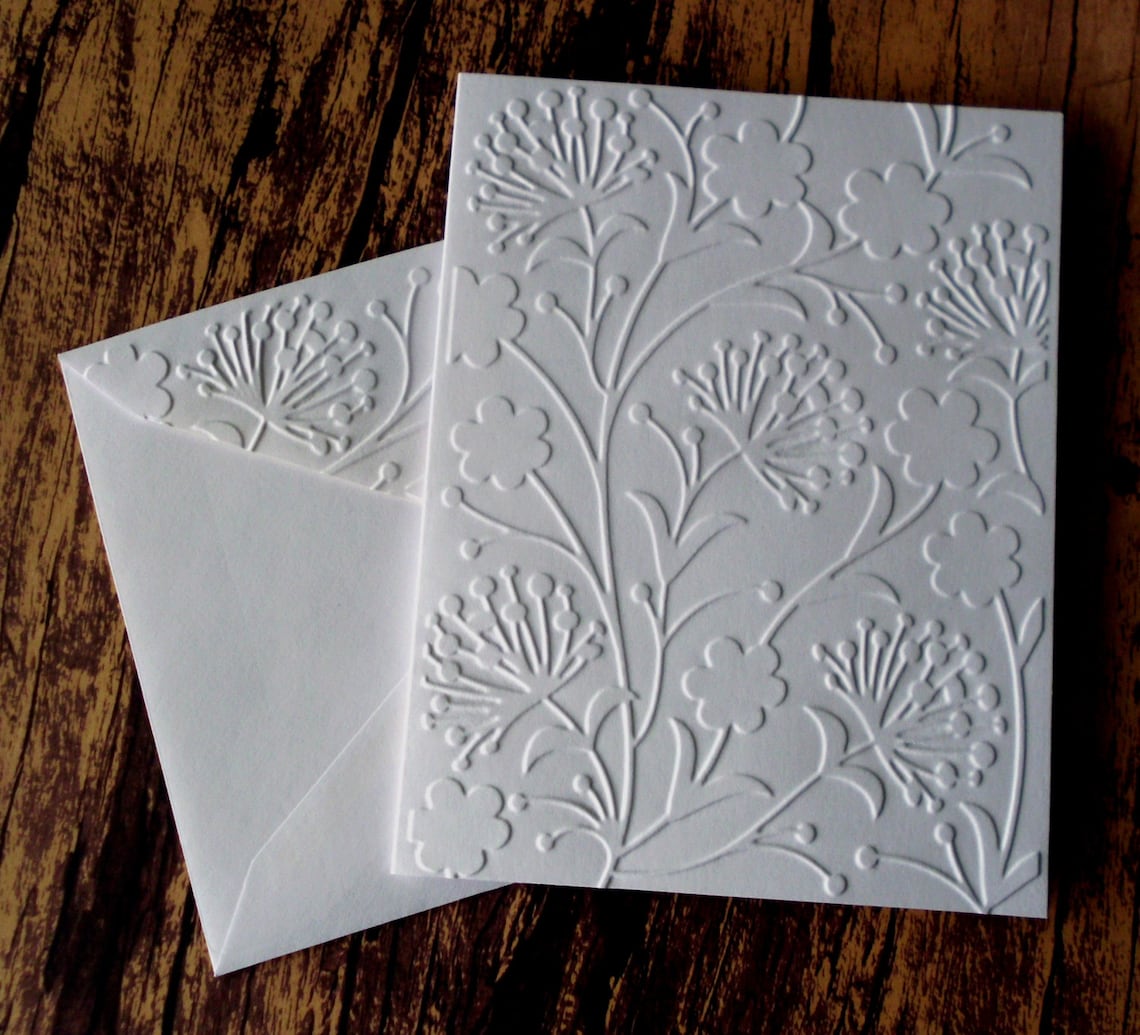 Embossed Dandelion Cards Set of 5 White Embossed Note Cards Etsy