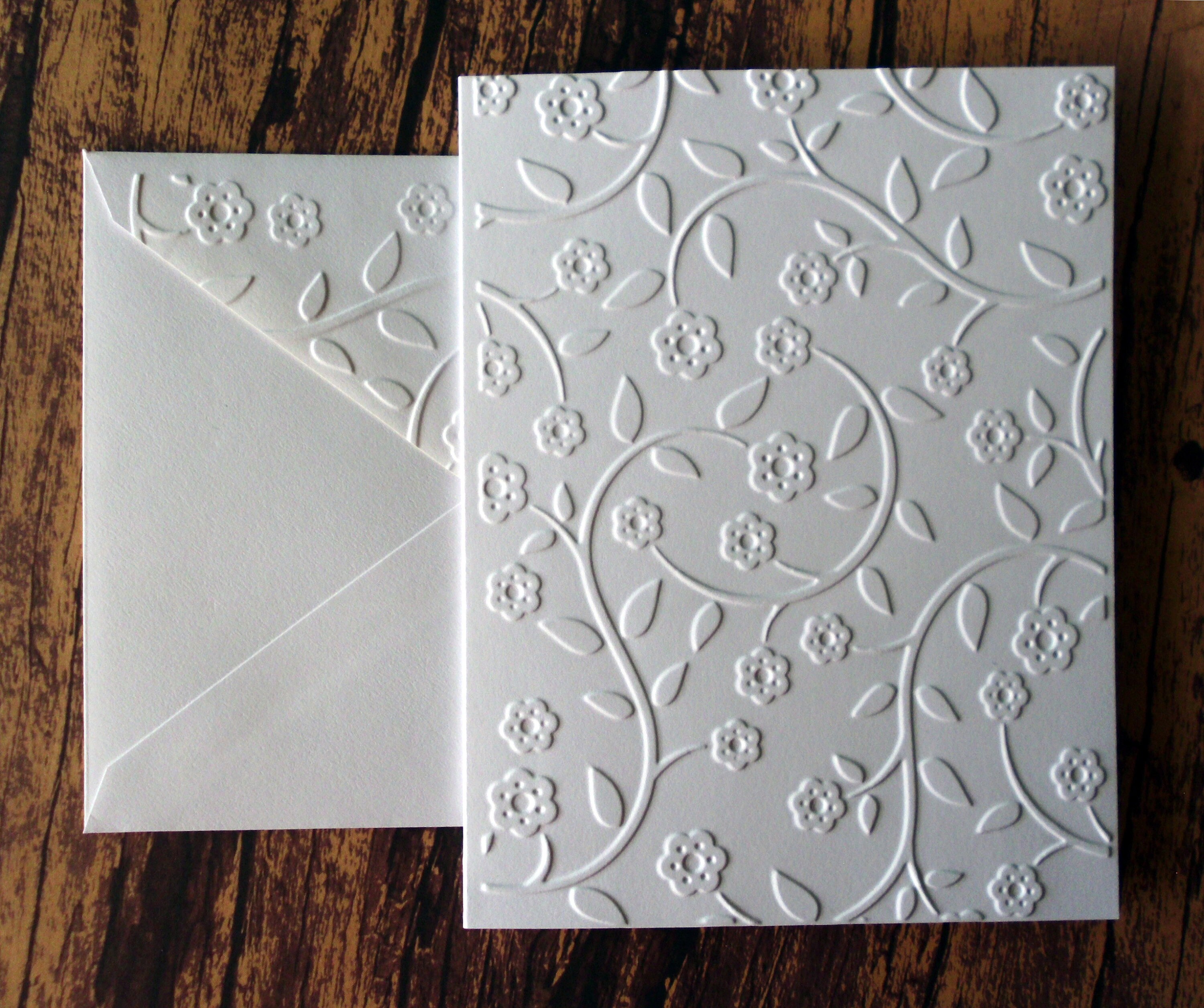 Flowers and Vine Cards Set of 5 White Embossed Note Cards Etsy