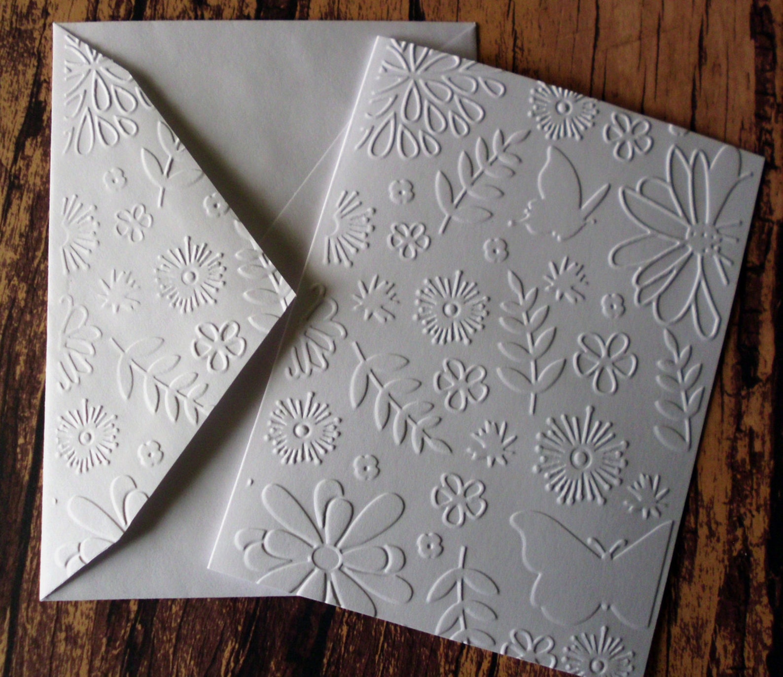 Embossed Butterfly Cards, Set of 5, Flower Note Cards, Greeting Cards ...