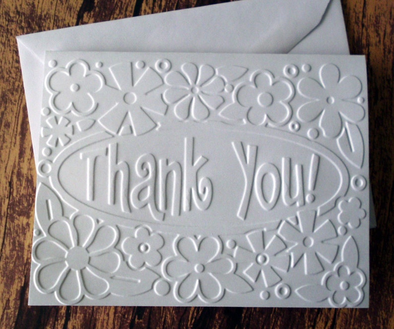 Set of 5 Flower Thank You Cards Wedding Thank You Cards Thank You Cards Graduation Thank You Cards Embossed Thank You Greeting Cards