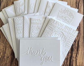 10 All Occasion Cards, Embossed Handmade Greeting Card Assortment