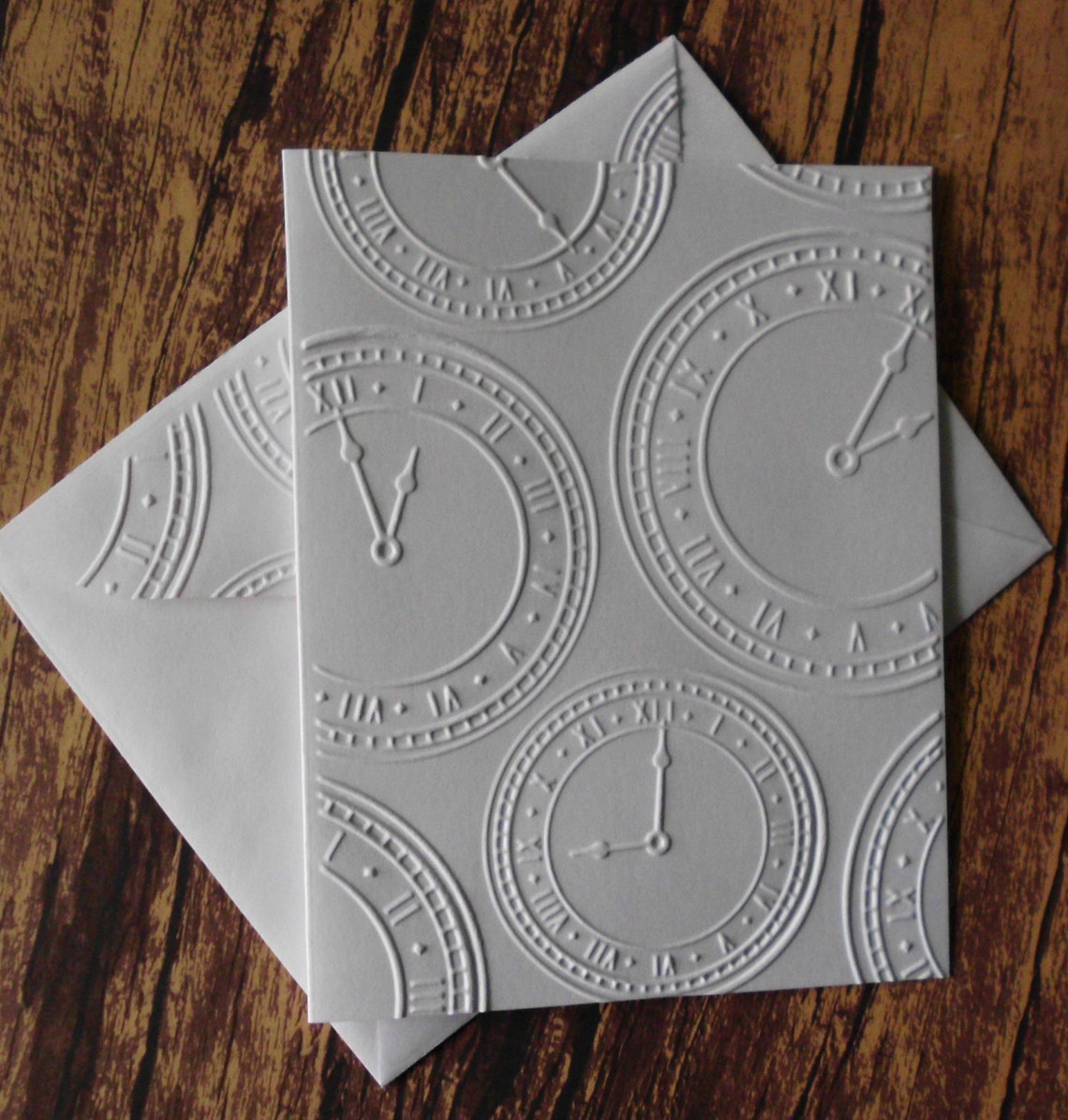Embossed Clock Cards, Set of 5, White Embossed Cards, Blank Embossed ...
