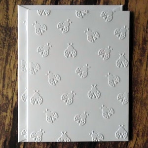 Ladybug Cards, Set of 5, White Embossed Note Cards, Gift for Entomologists, Nature Greeting Cards, Insect Cards, Spring, Summer Stationery