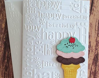 Birthday Cards, Set of 5, Embossed Ice Cream Cone Cards, Handmade Stampin' Up! Greeting Cards, Minimalist, Blank Note Cards, Value Pack