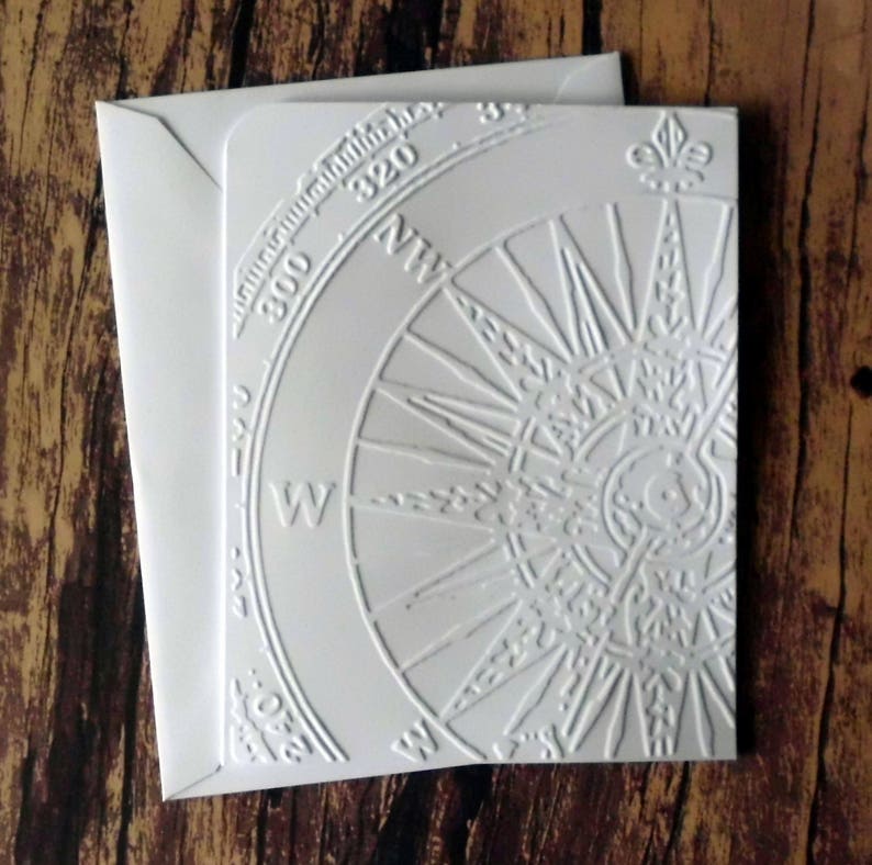 5 Compass Cards White Embossed Compass Note Card Set Etsy