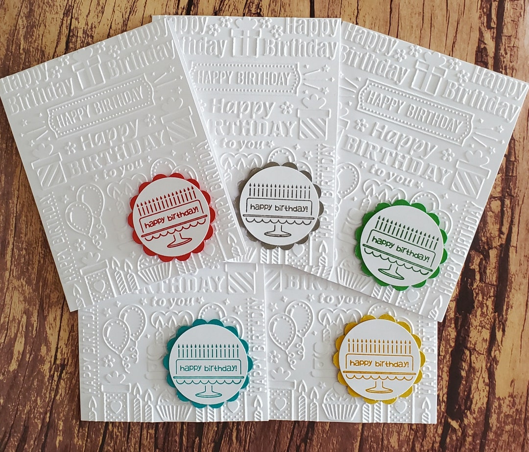 Birthday Card Set of 5, Handmade Greeting Cards, Assorted Stamped and ...