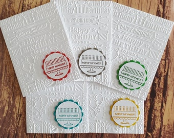 Birthday Card Set of 5, Handmade Greeting Cards, Assorted Stamped and Embossed Birthday Cards, Variety Pack, Cake with Candles Birthday Card
