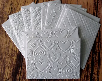 Assorted Heart Cards, Set of 5, Valentine's Day Cards, White Embossed Love Note Cards, Variety Pack, Love Stationery, Unisex Valentine Cards