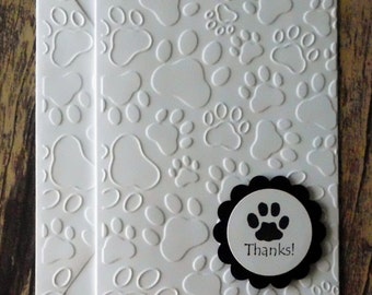 Paw Thank You Cards, Set of 5, Embossed Thank You Cards, Cat, Dog Thank You Cards, Black Paw Print Thanks Cards, Greeting Cards, Note Cards