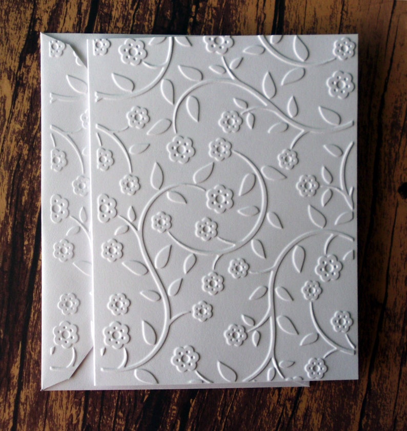 Flowers and Vine Cards, Set of 5, White Embossed Note Cards, Blank ...