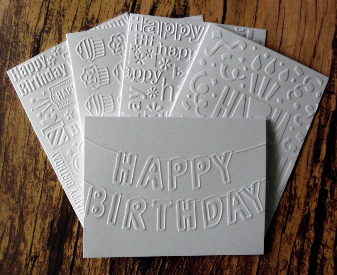 Assorted Birthday Cards, Set of 5, White Embossed Birthday Cards ...