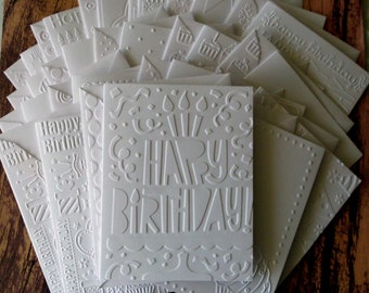 Birthday Card Set of 18, Assorted White Embossed Birthday Cards, Assorted Birthday Cards, Birthday Greeting Cards, Variety Pack, Blank Cards