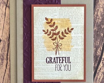 Grateful for You Cards, Set of 6, Stampin' Up! Handmade Greeting Cards, Thank You Note Cards