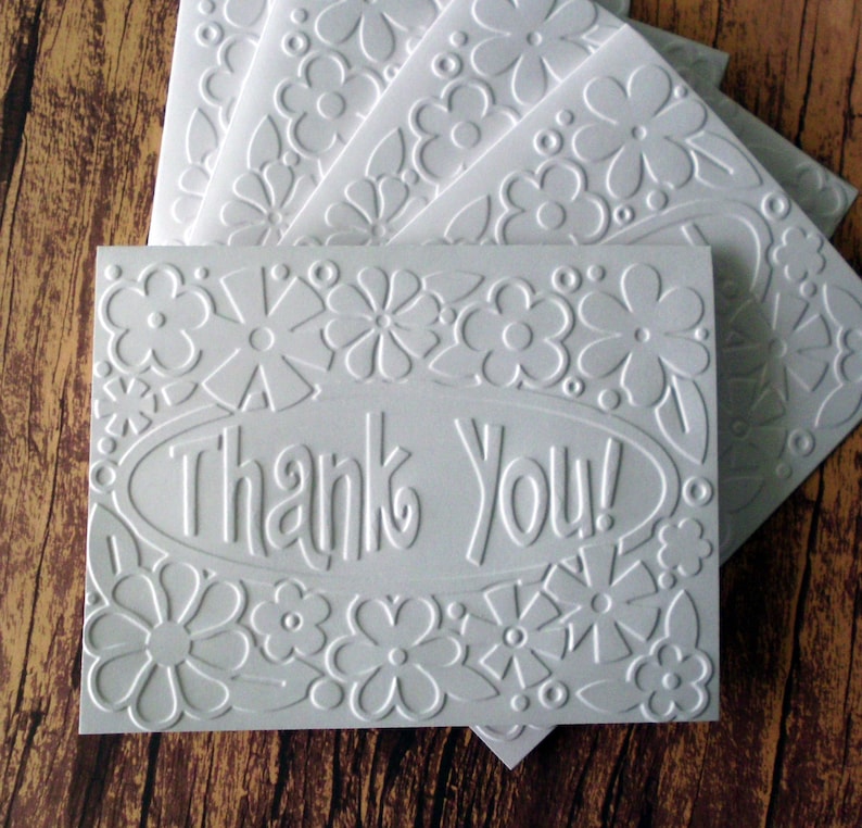 Set of 5 Flower Thank You Cards Wedding Thank You Cards Thank You Cards Graduation Thank You Cards Embossed Thank You Greeting Cards