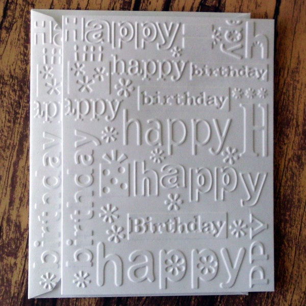 Birthday Cards, Set of 5, White Embossed Happy Birthday Card Pack, Blank Birthday Greeting Cards, Embossed Birthday, Gifts, Flowers Cards