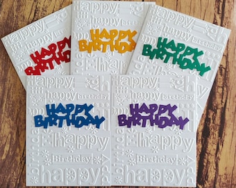 Birthday Card Set of 5, Embossed Greeting Cards with Assorted Happy Birthday Die Cuts, Variety Pack of Cards for Him, Her, Kids, Children