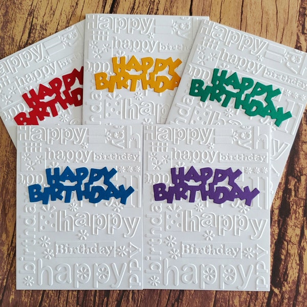 Birthday Card Set of 5, Embossed Greeting Cards with Assorted Happy Birthday Die Cuts, Variety Pack of Cards for Him, Her, Kids, Children